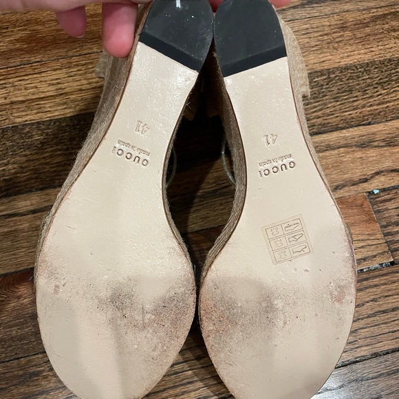 Gucci Gold Crackled Leather Carolina Horsebit Espadrille Wedge Sandals Size 41 - Picture 8 of 10